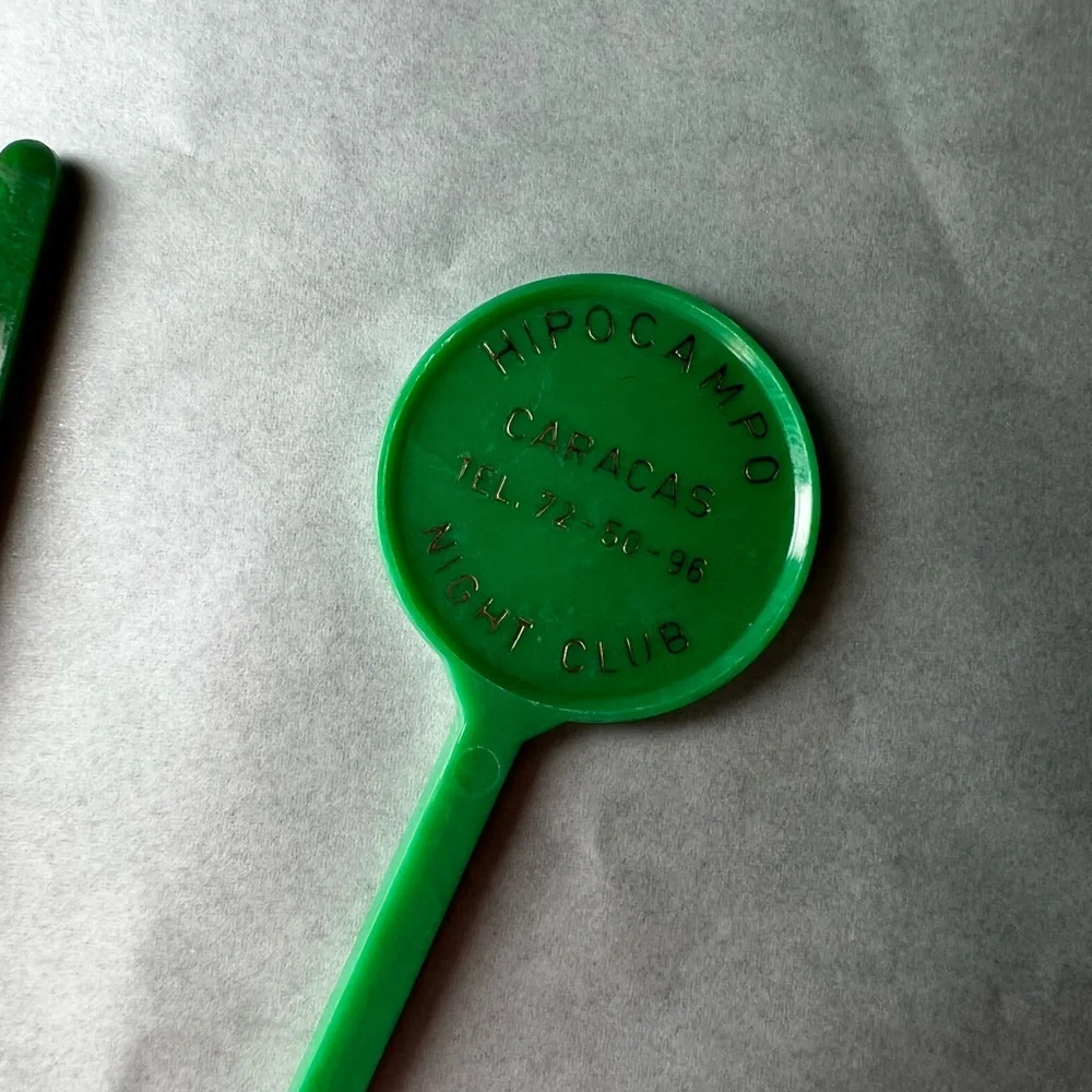 Vintage MCM Set of 6 Green Swizzle Sticks, Midcentury, Hipocampo Nightclub, bar